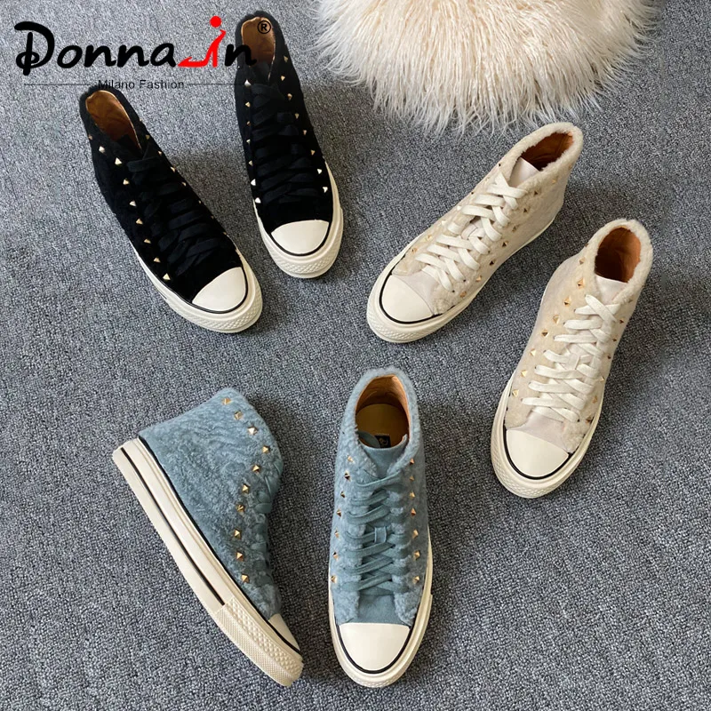 Donna-in/женские кроссовки с высоким берцем из натуральной кожи; повседневная обувь на плоской подошве со шнуровкой и заклепками; дышащая женская обувь; сезон осень-зима;