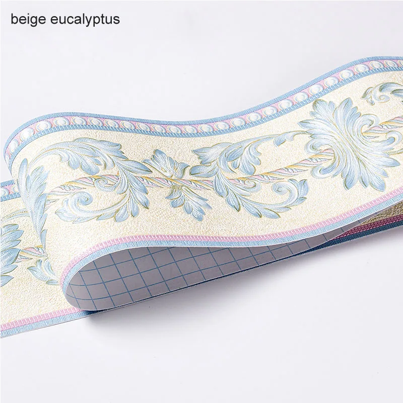 beige eucalyptus Водонепроницаемый деревенский плитка 5 м длина гостиная плинтус для ванной комнаты самоклеющиеся винтажные обои границы 3D рельефные наклейки на стену - Цвет: beige eucalyptus