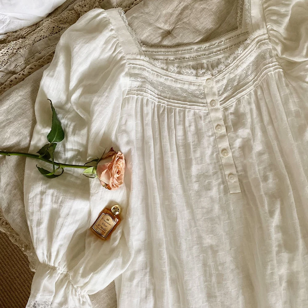 New Arrivals Retro Palace Homewear Women's White Nightdress Spring Autumn Summer Sweet Princess Elegant Vintage Nightgown