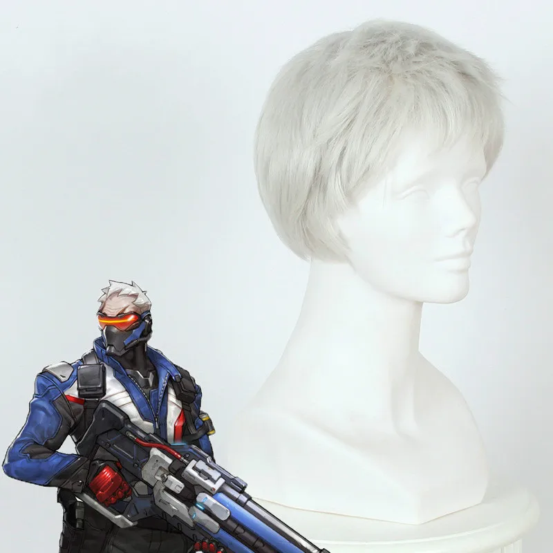 Короткие Серебристые термостойкие синтетические волосы Game OW Soldier аксессуары для