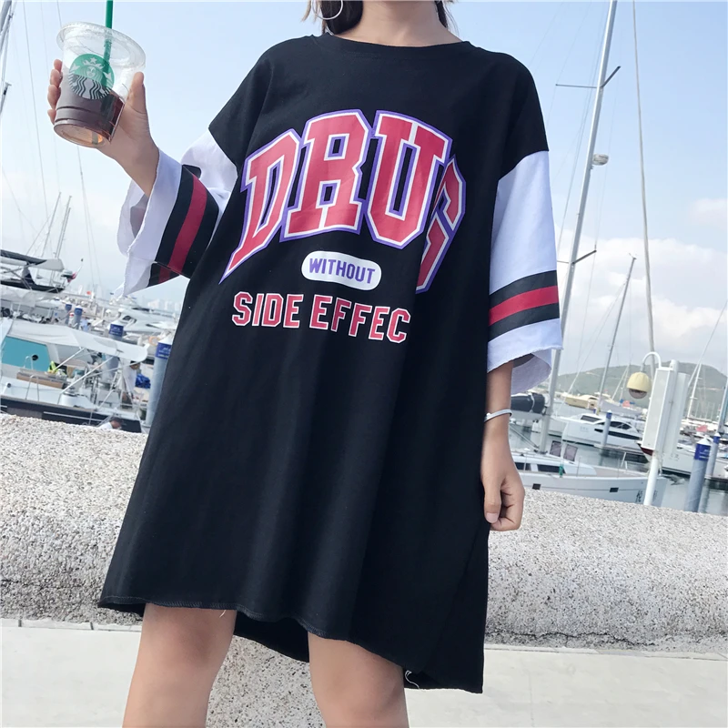 

Oversized Hip hop t shirt femme Loose Long t-shirt Letter Printed tee Camisas mujer Harajuku Patchwork Baseball shirt women tops