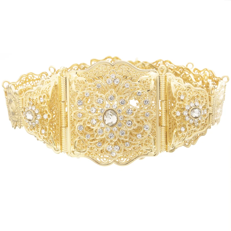 gold white Традиционные марокканские шикарные ремни для женщин, Роскошные позолоченные Свадебные ремни с выдолбленным металлическим покрытием - Цвет: gold white