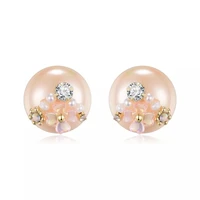 hongye new arrival lovely pearl brincos shell flower elegant accessories ear jewelry for office lady statement stud earring