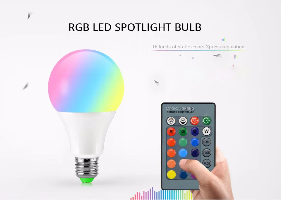 E27 светодиодный светильник 3 Вт 5 Вт 7 Вт 9 Вт RGB 16 цветов светодиодный светильник AC85-265V сменный RGB светильник с 24-клавишным пультом дистанционного управления+ Функция памяти
