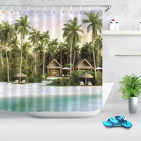 travel sea beach scenery shower curtain resort tropical plants coconut tree shower curtain high quality waterproof bath screen