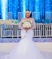 illsion long sleeves mermaid beads sequins wedding dress brush train vestido de noiva african bridal gowns