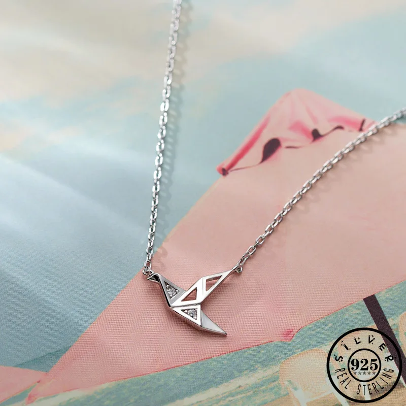 Бумажный кран кулон с крошечным кубическим цирконием камень 925 стерлингового