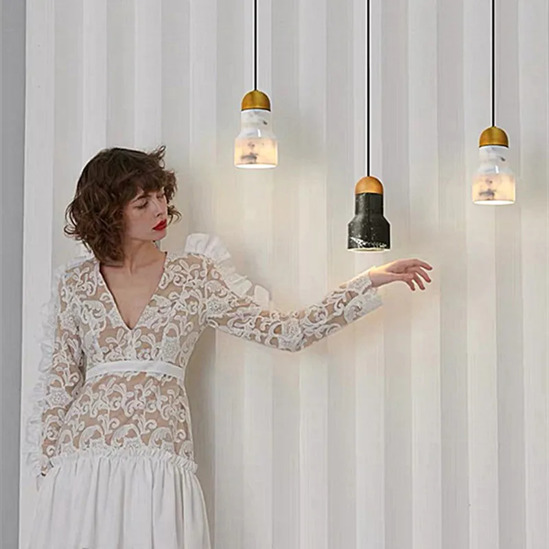 Промышленный подвесной светильник дизайн E27 Мраморная лампа для отеля бара