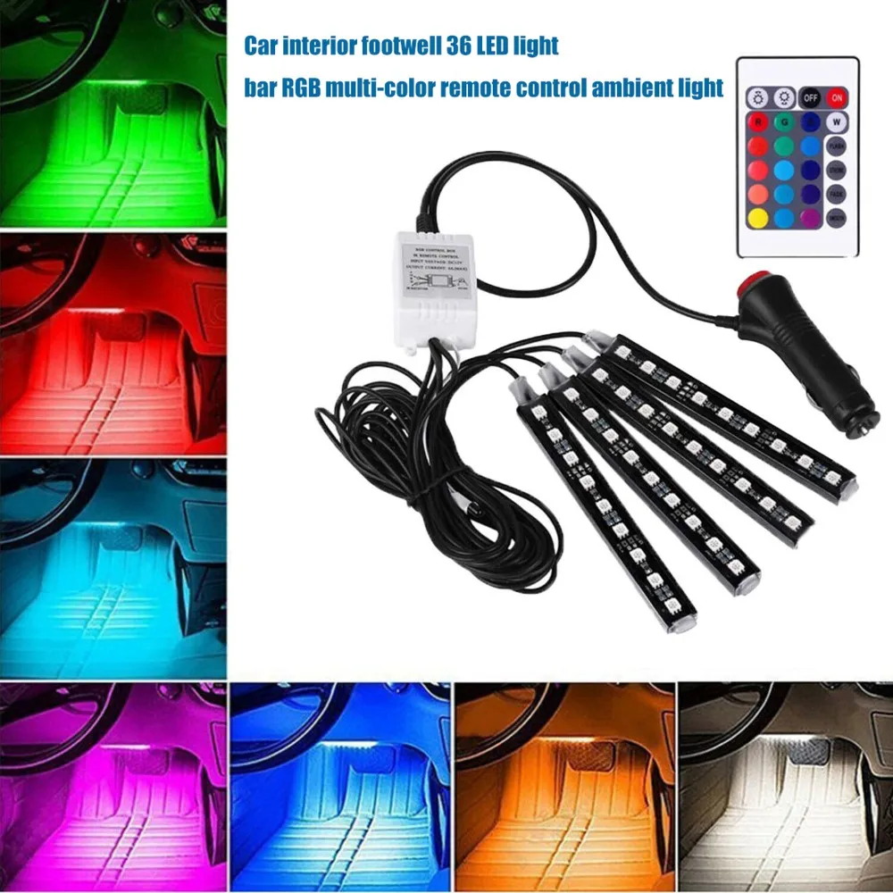 

Car Interior Light 36 LED Remote Control RGB DC12V LED Strip Lights Automotive Colorful Ambient Inner Decorative Lamp