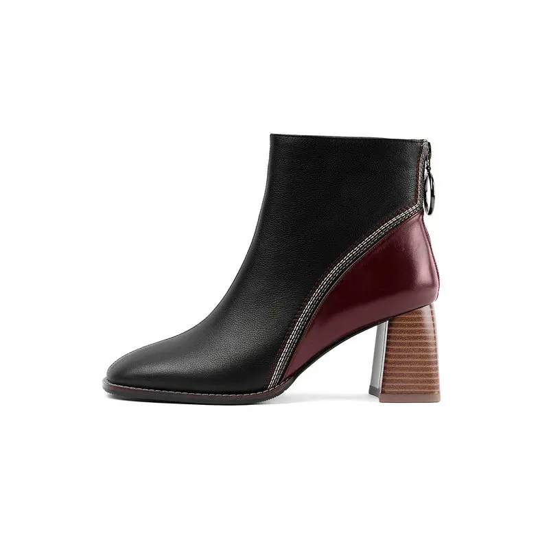 

mixed colors Lady boots Autumn winter Ankle Boots Women Natural Genuine Leather High Heel Short Boots Square Toe Shoes