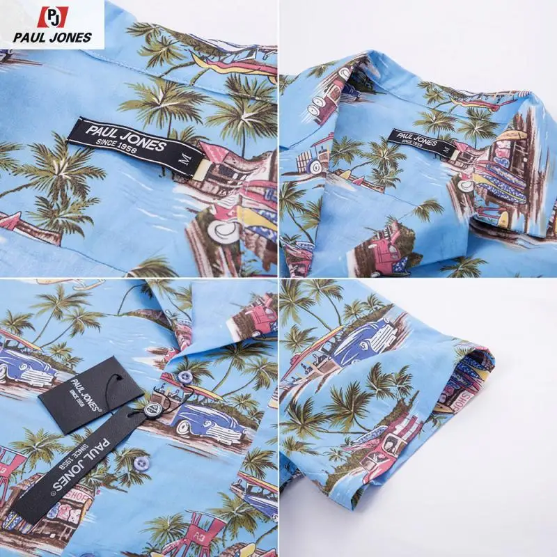 Мужская Повседневная рубашка с цветочным принтом PAUL JONES 98% хлопок летняя пляжная