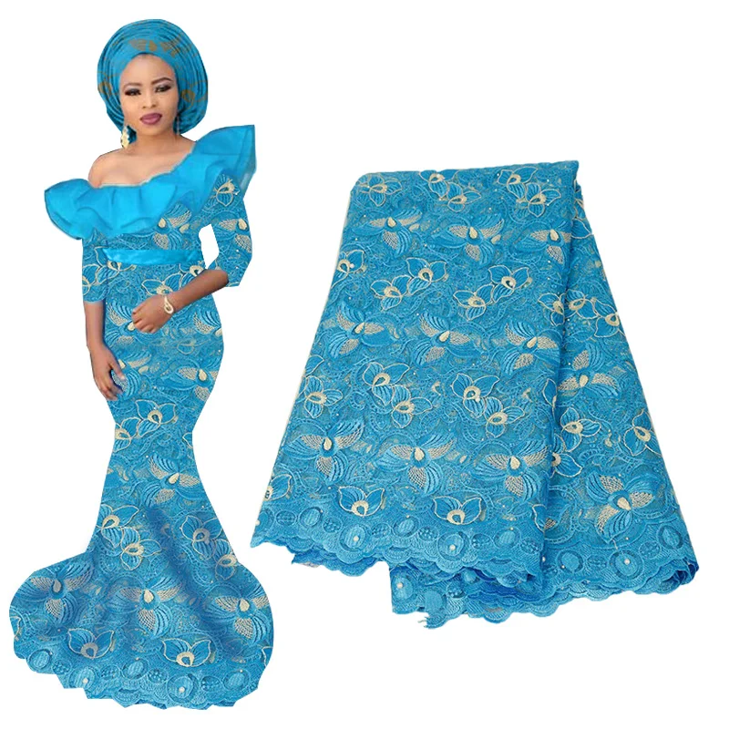 Новейшая зеленая африканская золотая кружевная ткань с бисером Aso Oke Gele головной