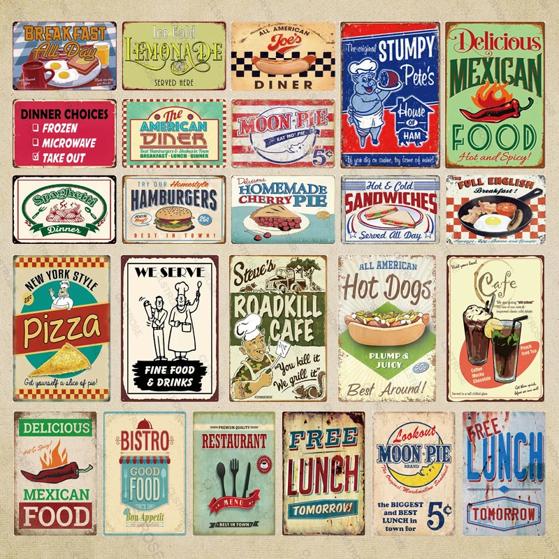 

Fresh Mexican Fast Food Metal Tin Signs Retro Plaque Diner Metal Tin Signs Pizza Wall Decor For Kitchen Cafe Bar Fast Food Metal