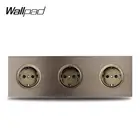 Wallpad L6 тройная розетка европейского стандарта, 3-полосная электрическая розетка, Schuko коричневая матовая алюминиевая панель 258*86 мм