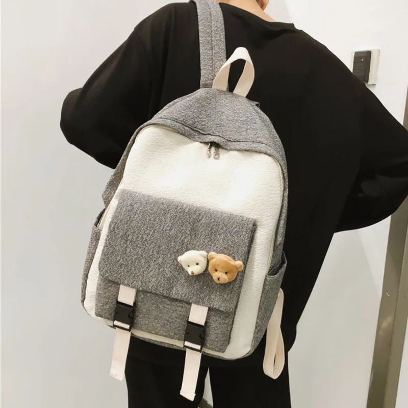 Женский рюкзак с милым медведем однотонный школьный ранец для