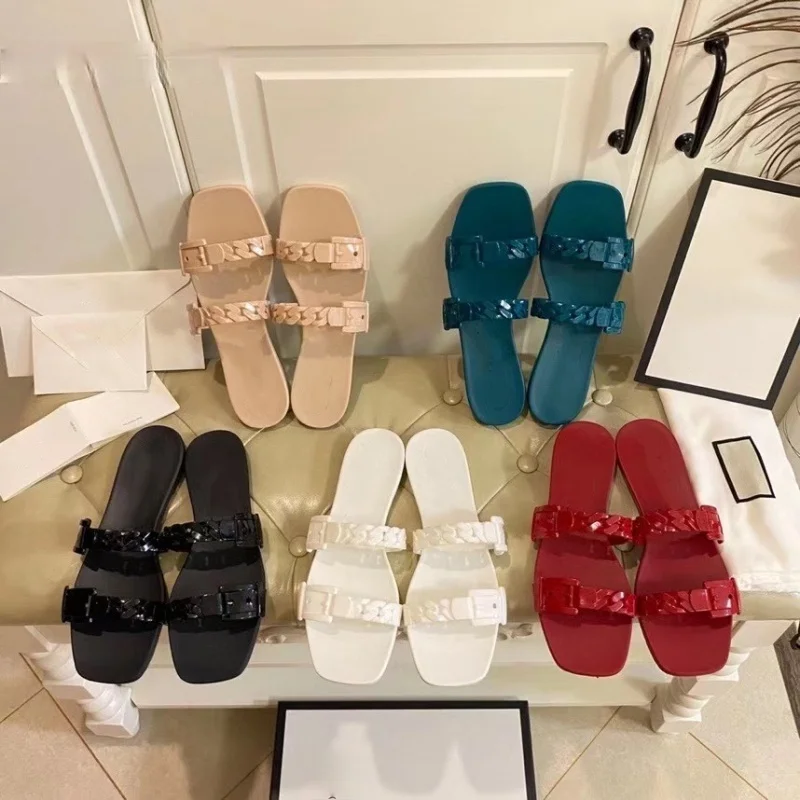 

2021 summer new luxury brand ladies slippers high-quality beach white sandals non-slip casual flat slippers 5 colors available