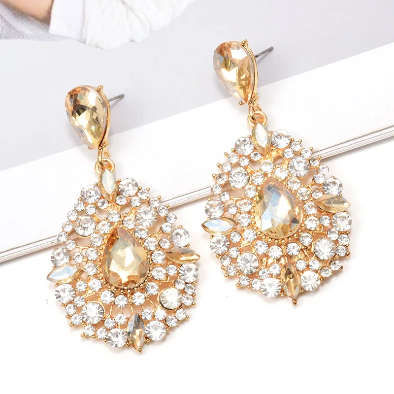 Винтажные висячие прозрачные кристаллы серьги металлические выдолбленные Pendientes