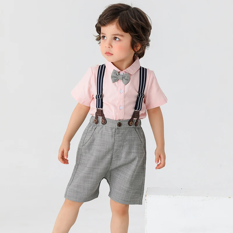 

Baby Boys Gentleman Outfits Suits, Infant Short Sleeve Shirt+Bib Pants+Bow Tie Overalls Clothes Set