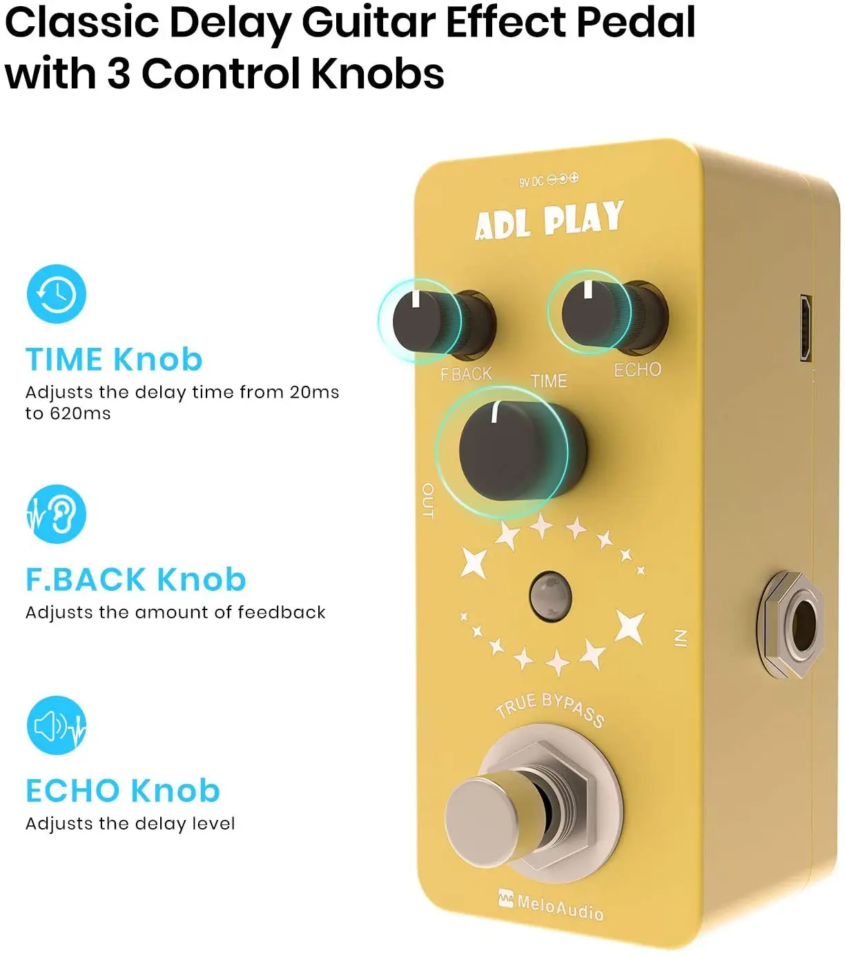 MeloAudio DC 9V Tone Shifter Классическая фотография с задержкой и реальным байпасом