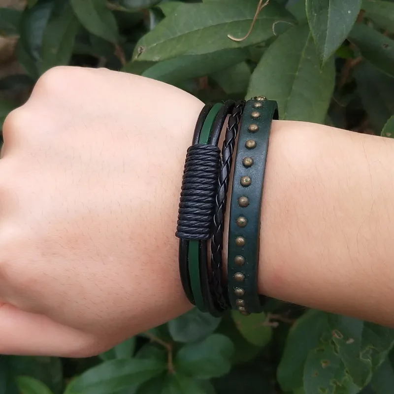 Уникальные Многослойные заклепки-шипы с широкими манжетами кожаный панк