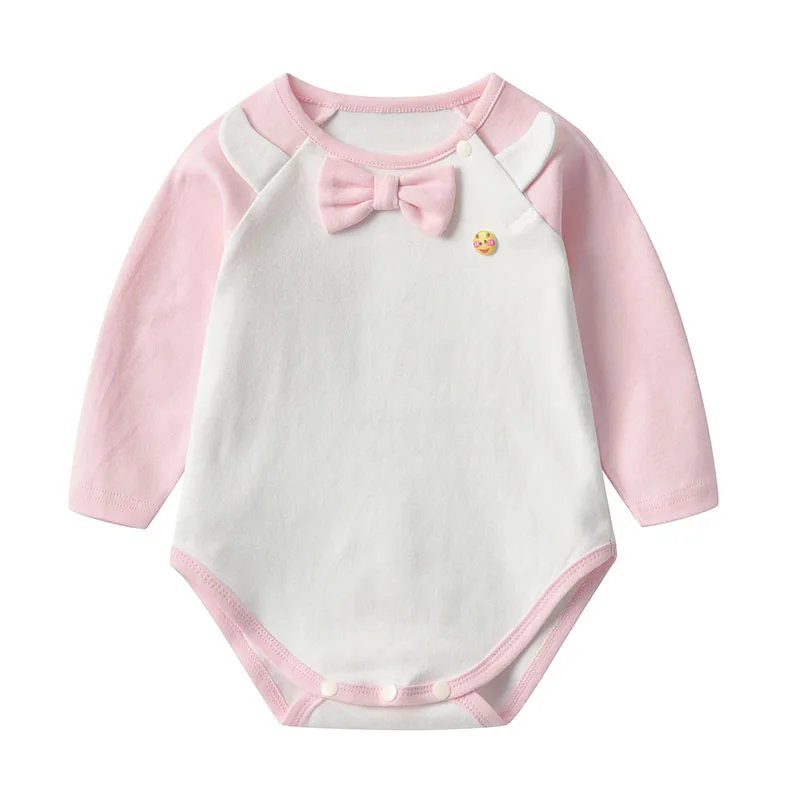 

Spring and Autumn 0-24M Baby Girls and Boys Cotton Triangle Romper Infant Cartoon Calf Color Matching Soft Long-sleeve Bodysuit