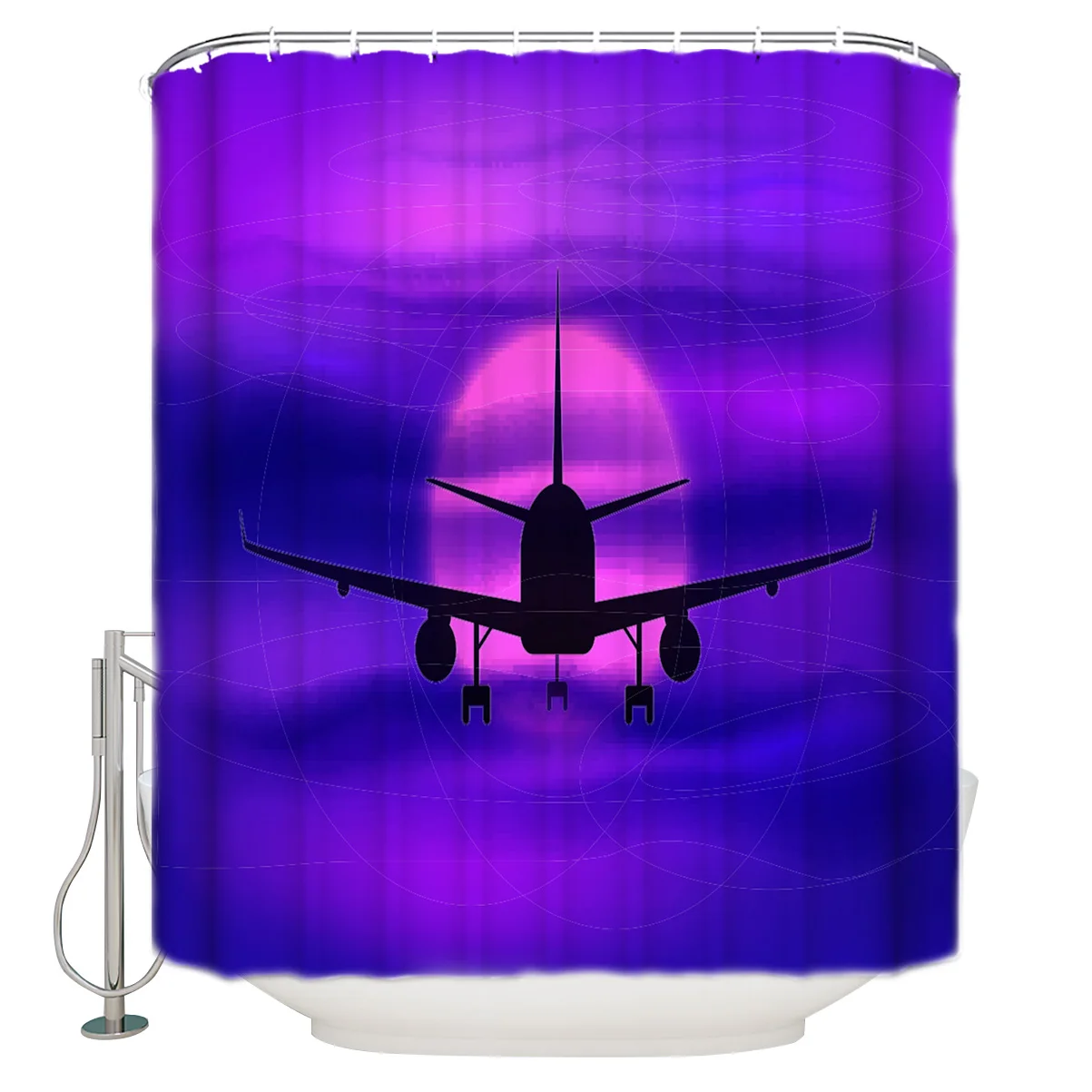 Современная занавеска для душа в виде летательного аппарата с фиолетовыми