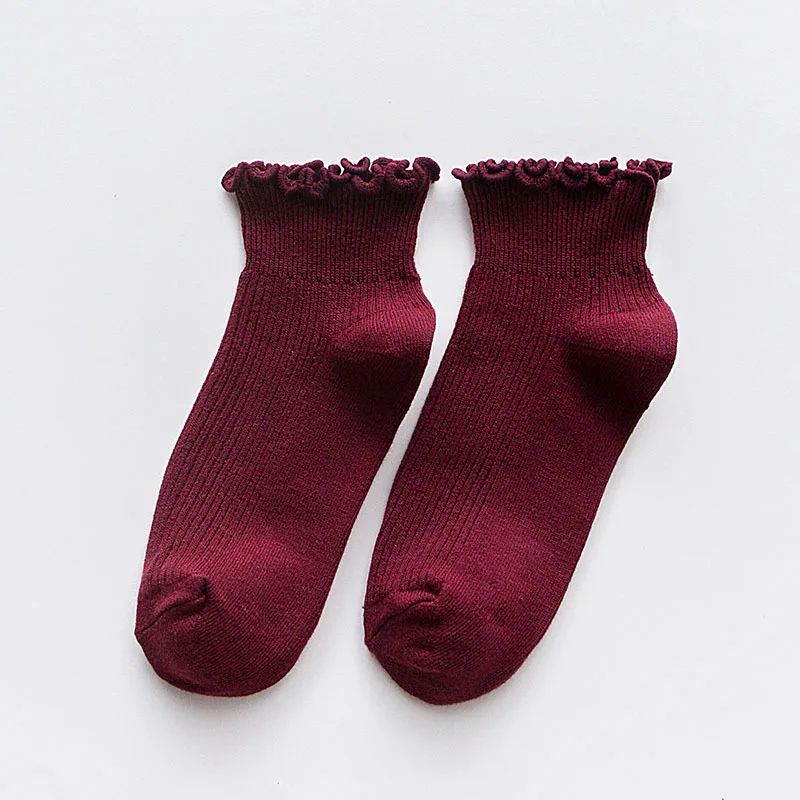 

2 Pairs Top Quality Fashion Ruffles Summer Cotton Socks Wonmen's Solid Ankle-socks Kawaii Sweet Girl Lovely Frilled Short-Socks