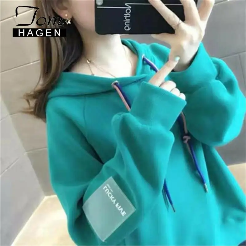 Женские толстовки зима 2020 Корейская толстовка с капюшоном длинными рукавами