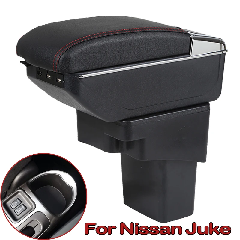 Reposabrazos de doble capa para Nissan Juke, reposabrazos con caja de carga USB, almacenamiento central, soporte para vasos, Cenicero, accesorios