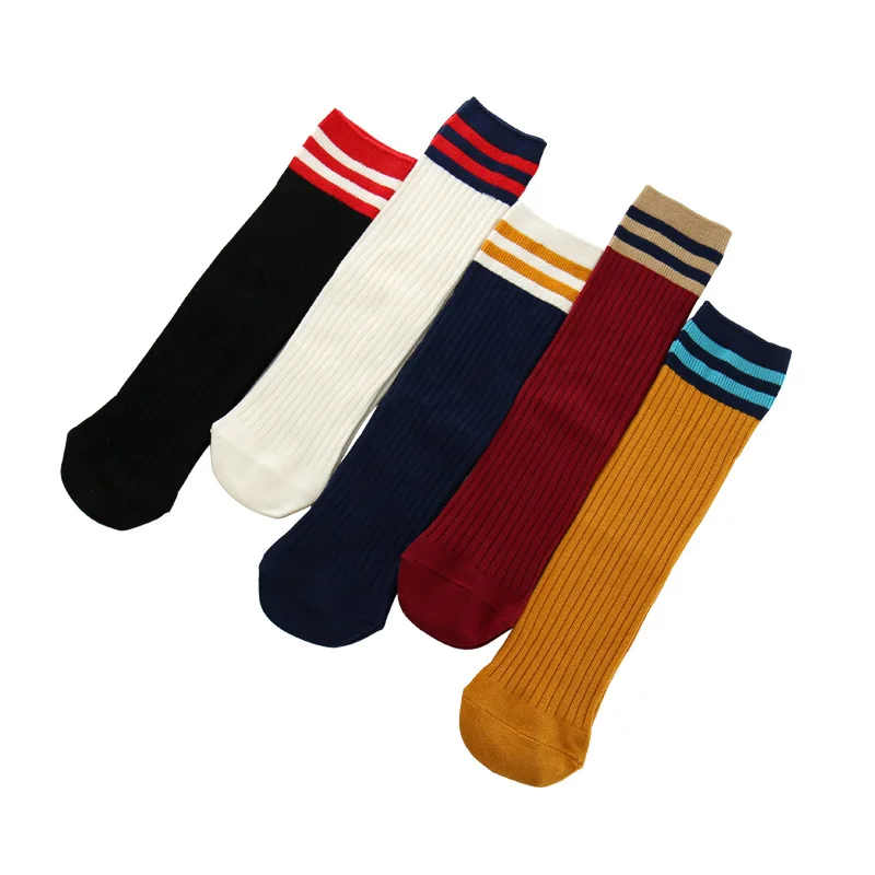 Новинка женские спортивные длинные гольфы полосатые однотонные хлопковые