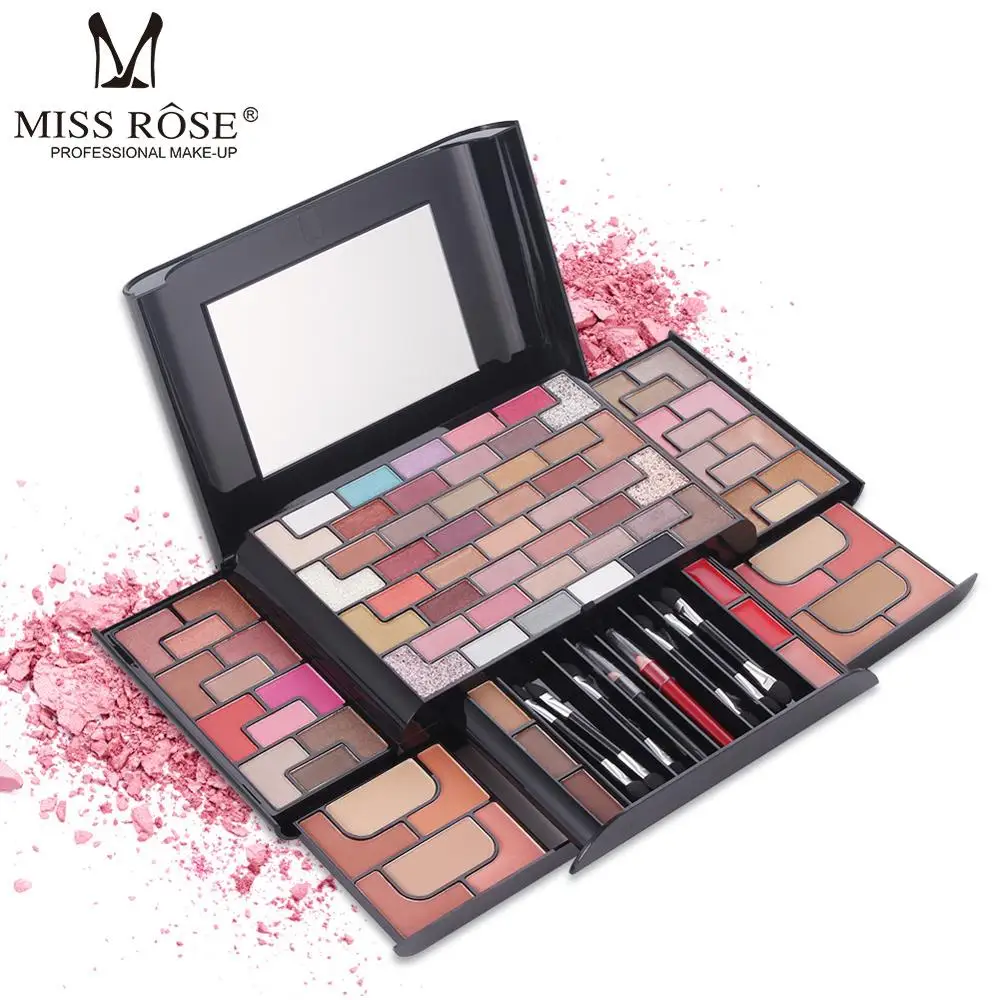 

Epacket MISS ROSE Gold brick maze makeup 68color eye shadow 8 color blush 4 color powder 3 color eyebrow powder stage makeup set