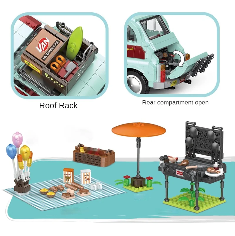 Moc Creative Ideal Tourist Picnic Car Trailer Tractor Diy Building Block Set Transport Children's Educational Bricks Toys Gifts | Игрушки