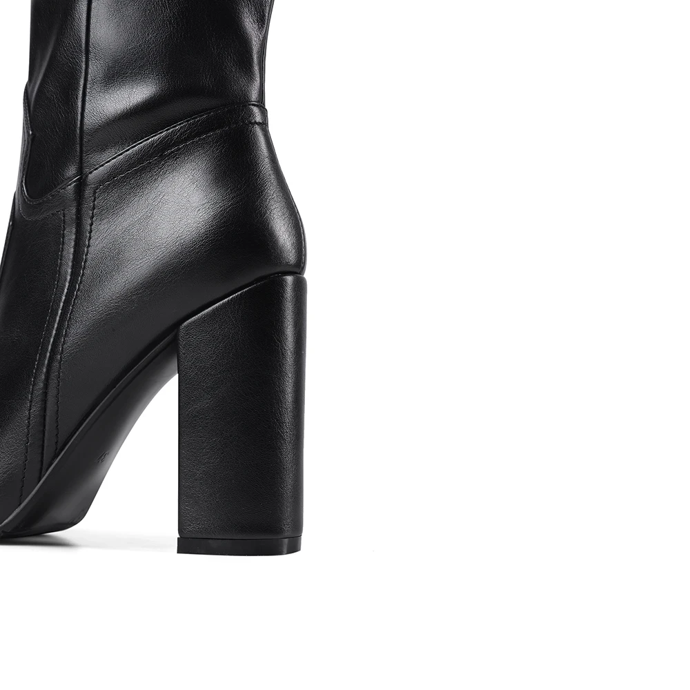 

WETKISS 2020 Knee High Boots Woman Thick High Heels Autumn Winter Boots Sexy Pointed Toe Block Heel Shoes Big Size 34-43