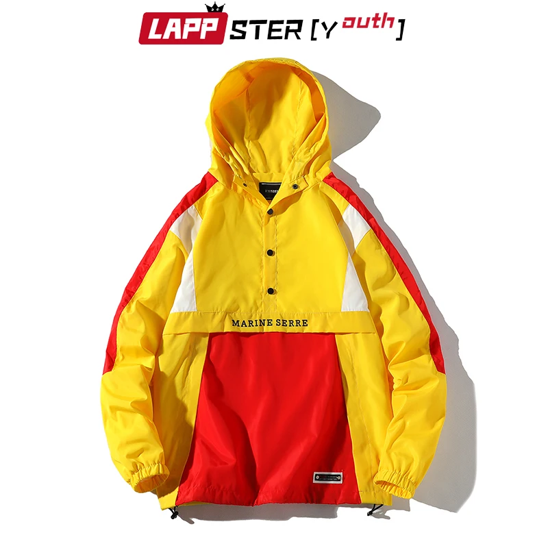 LAPPSTER-Молодежные мужские куртки Harajuku в стиле пэчворк, пальто, Японская уличная винтажная ветровка, Корейская куртка-бомбер с капюшоном