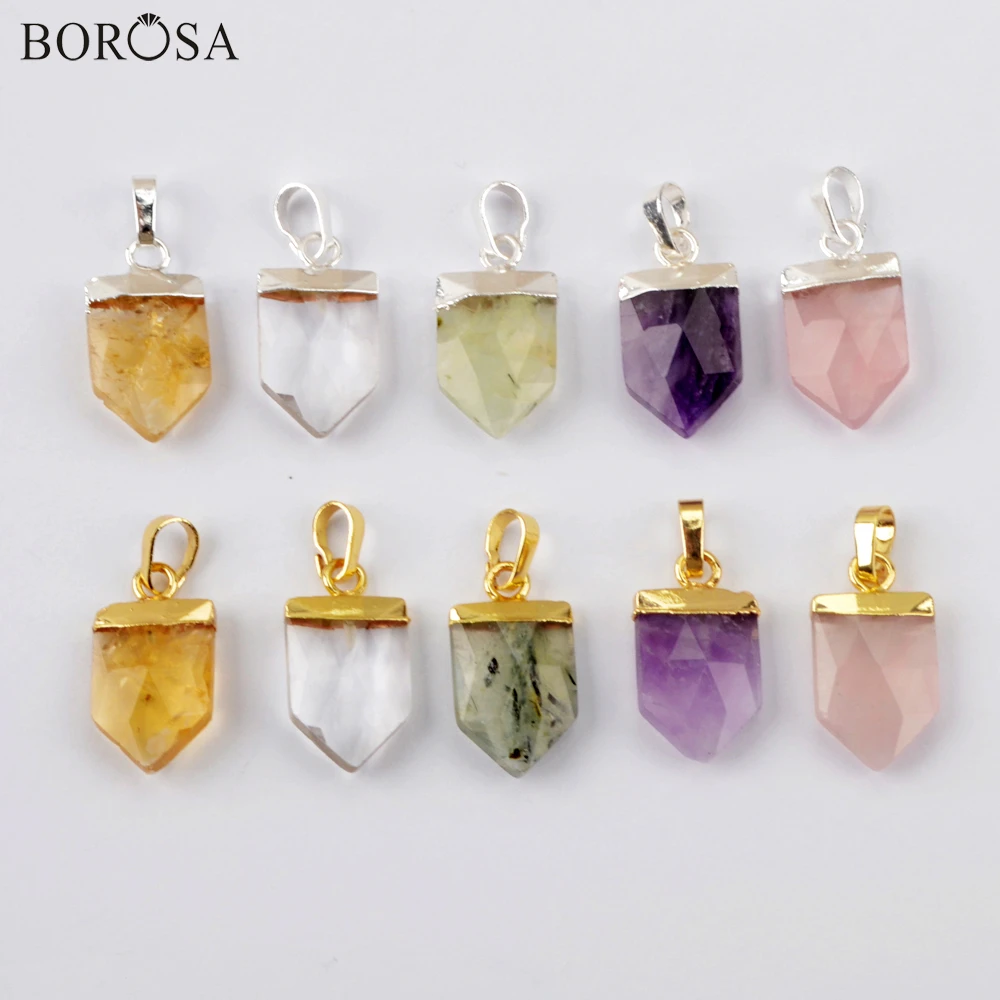 

BOROSA Natural Stones Faceted Charms for Necklace Making Wholesale Gold Silver Color Gems Stone Beads for Earring Jewelry WX1529