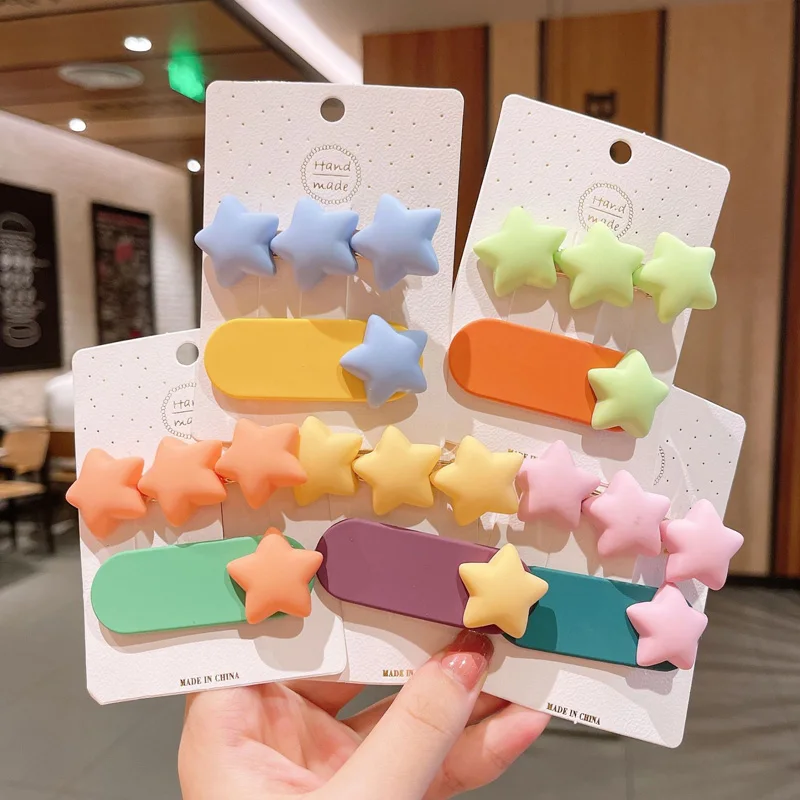 

2pcs Lovely Heart Star Hair Clips for Girls Women Hairpin Barrettes Candy Color Hair Accessories Headwear Ornament Hairpin Set