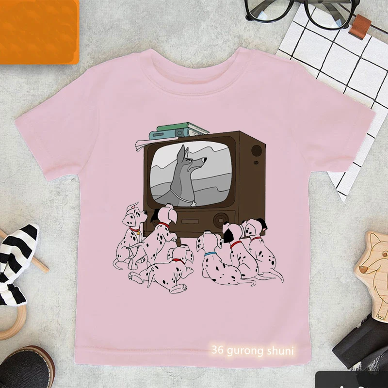 

Newly girls t-shirts cute dalmatian cartoon print girl clothes summer aesthetic girls pink shirt camisole tops dropshipping
