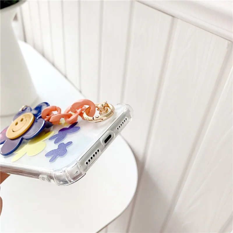 

Phone Cases With chain Girly Sun flower love come casing For iPhone 11 Pro Max 11 X XS XR Max 7 8 7Plus 8Plus SE 2020 Soft Cover