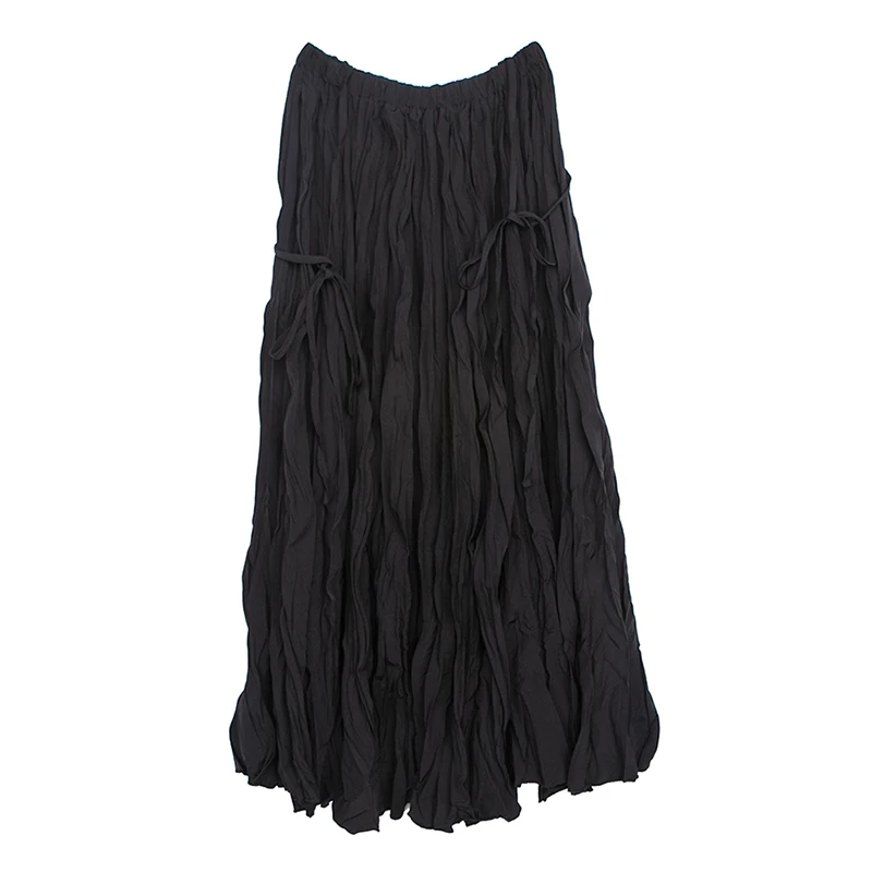 

[EAM] High Elastic Waist Black Brief Pleated Temperament Half-body Skirt Women Fashion Tide New Spring Autumn 2021 1DB171