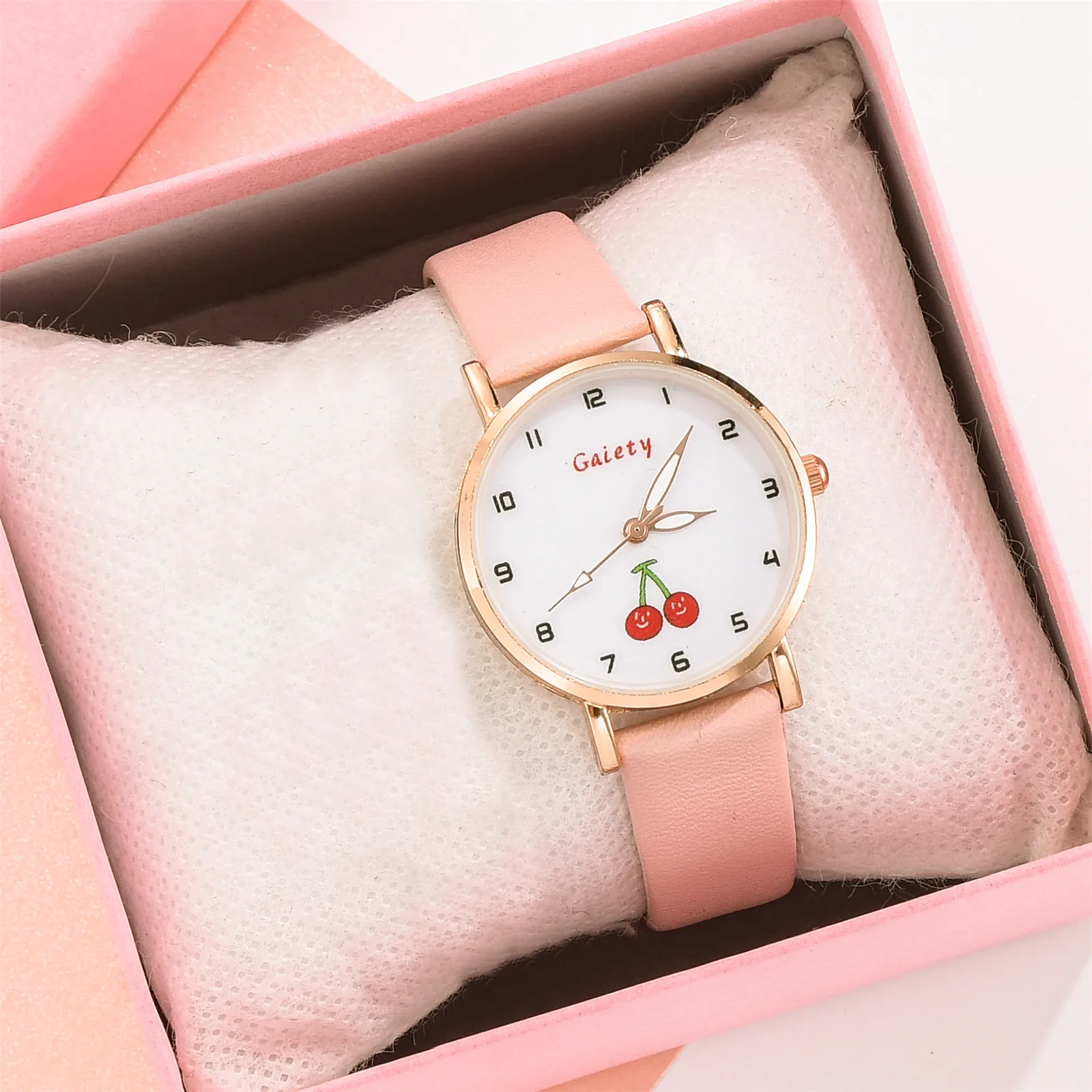 

GAIETY Women Watch Fruit Style Dial Popular Ladies Wristwatch Clock Pink PU Analog Quartz Watch For Woman Gift Relojes Mujer