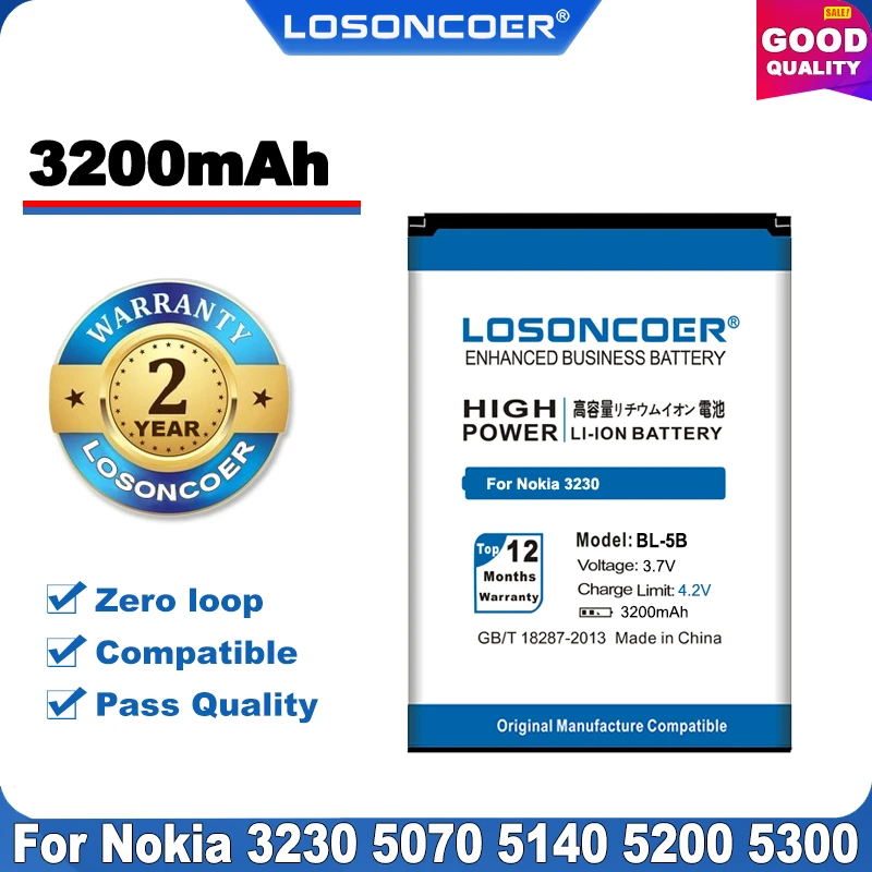 100% оригинальный смартфон LOSONCOER 3200 мАч для NOKIA 5300 5320 7360 6120ci 3220 3230 5070 5500 6020 6021 N80 N83 6120