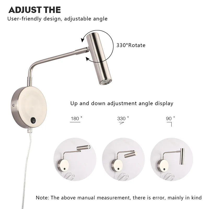 Светильник для чтения с вилкой настенный минималистичный направленный