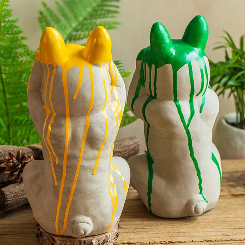 

Nordic Don't Listen, Don't Look, Don't Say Paint Bulldog Cement Sculpture Creative Home Courtyard Decoration X3399