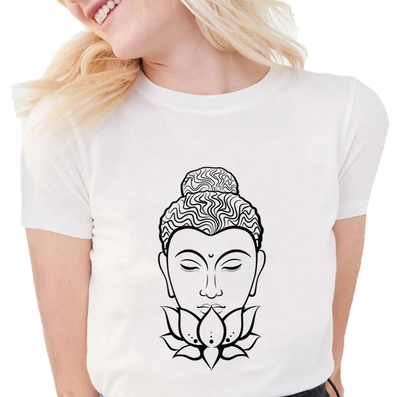 Новые летние модные дизайнерские футболки Будды для медитации Женские топы