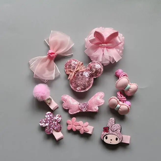 10 шт./компл. Детские аксессуары для волос девочек заколки с бантиком корона