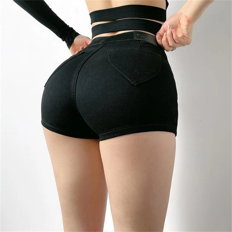 

Women Elastic Denim Sports Shorts Tight Push Up Yoga Sweatpants High Waist Fitness Breathable Shorts Cycling Short
