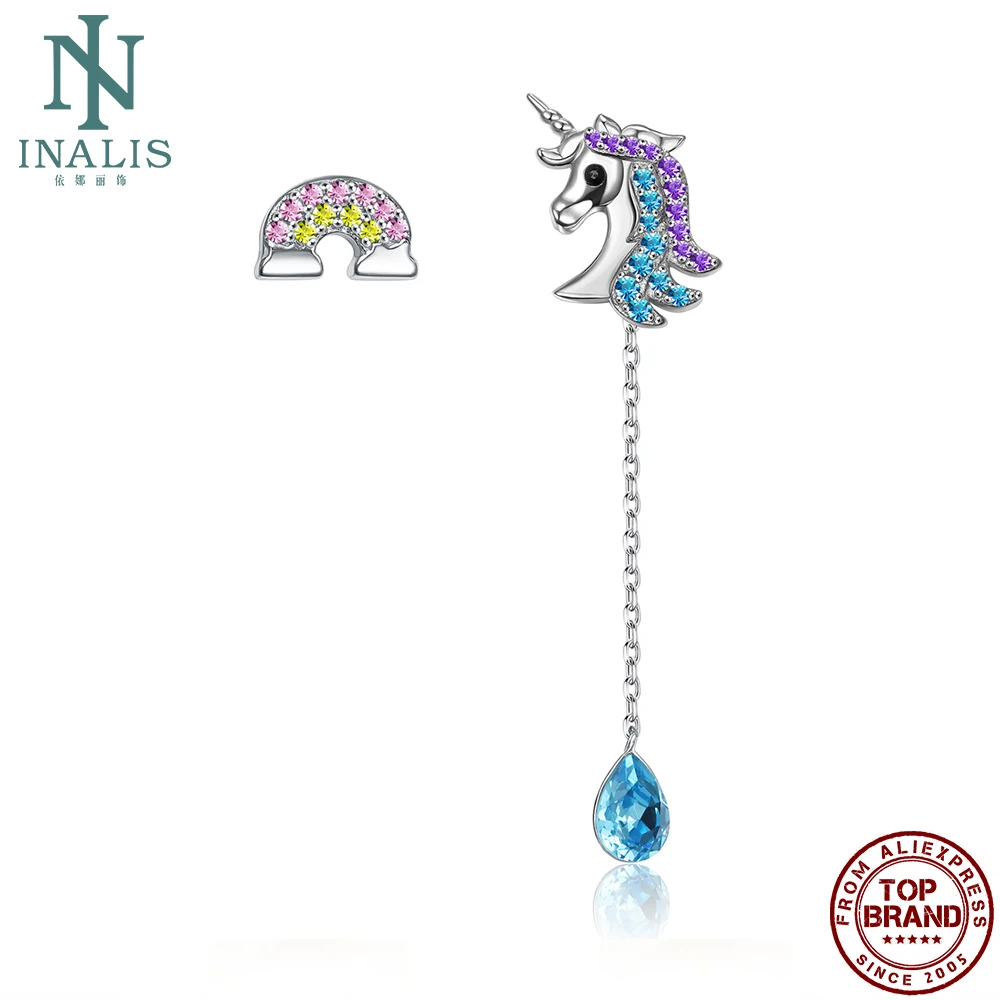 

INALIS Rainbow Unicorn Drop Earrings For Women Charm Romantic Multicolor Inlay Austrian Crystal Earring Birthday Jewelry Gift