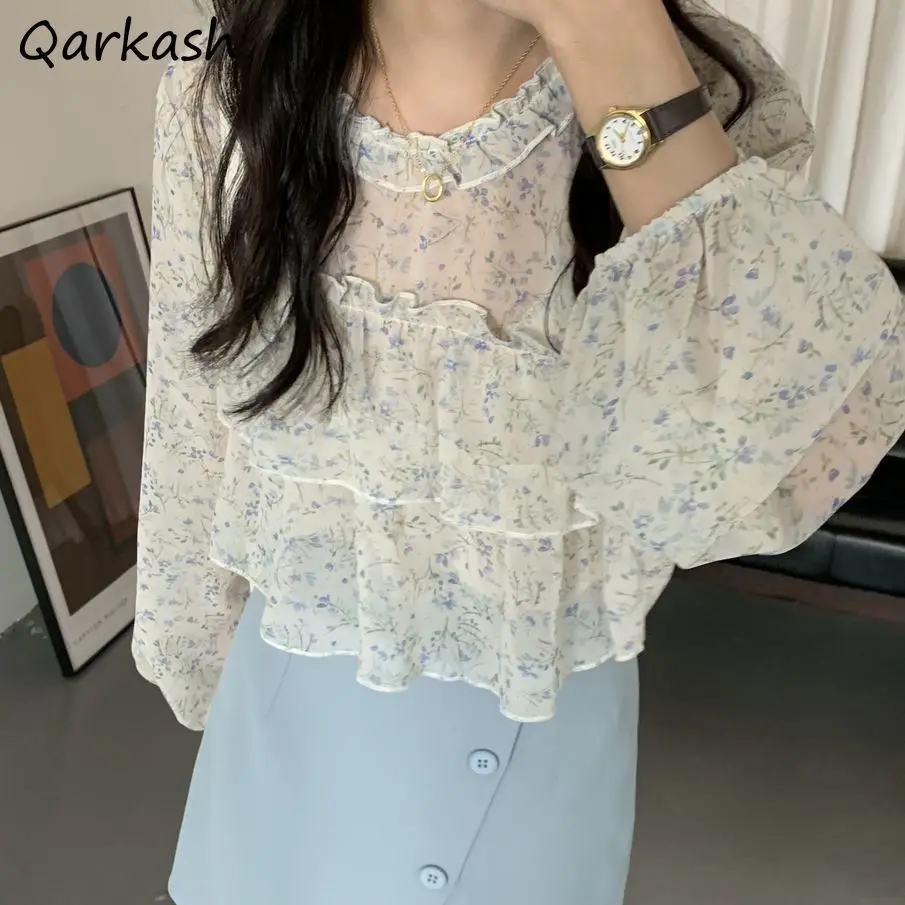 

Floral Blouses Women Loose Spring Ruffles Design Elegant Retro Feminine Popular Fashion Korean Style Leisure Romantic Blusas New