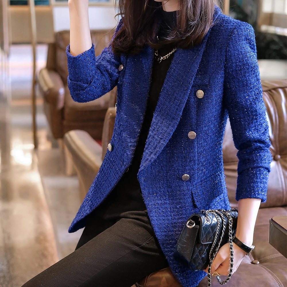 2021 New Arrival High Quality Winter Thick Blazer Women Female Long Sleeve Blue Black Jacket Fashion Ladies Coat Blazer Women