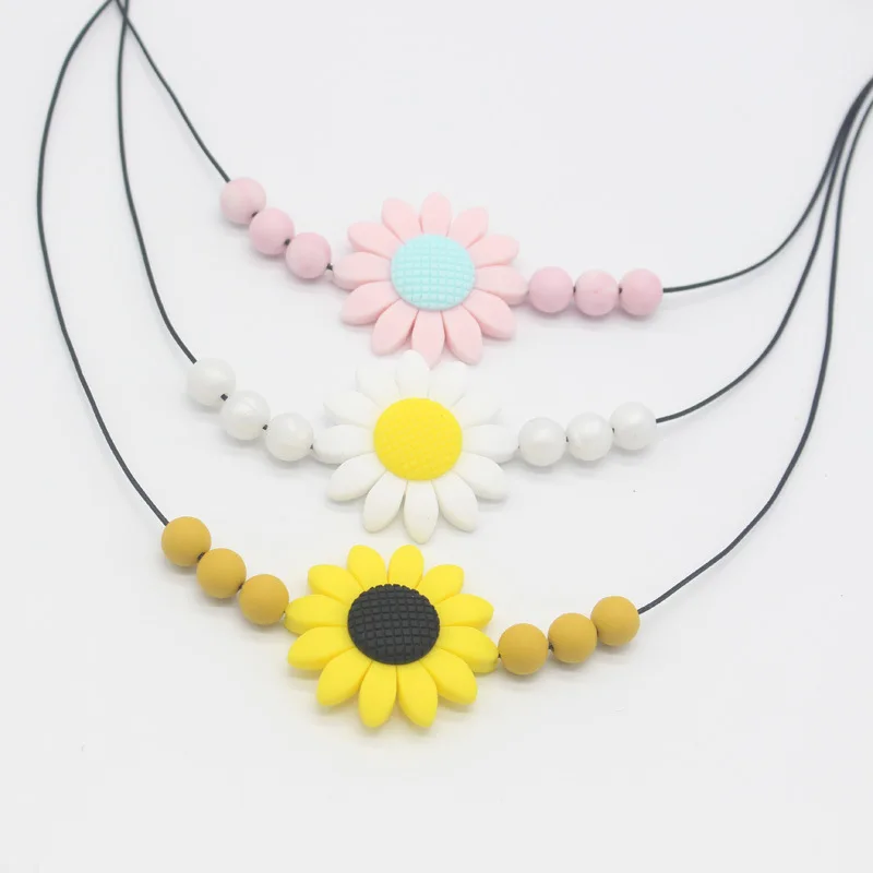 

Baby Food Grade Silicone Teething Pacifier Clips with Flower Silicone teether Pacifier Chain Nursing Necklace for baby